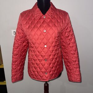 LL Bean Jacket Womens Size Medium Petite Red Diamond Quilted Snap Up Coat Ladies